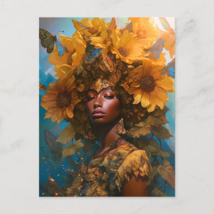 Postal Diosa del girasol Arte fantástico