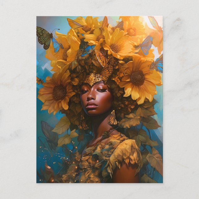 Postal Diosa del girasol Arte fantástico (Anverso)