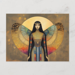 Postal Diosa Egipcia Antigua Isis Arte de Arcoíris Dorado