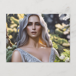 Postal Diosa forestal vestida de plata