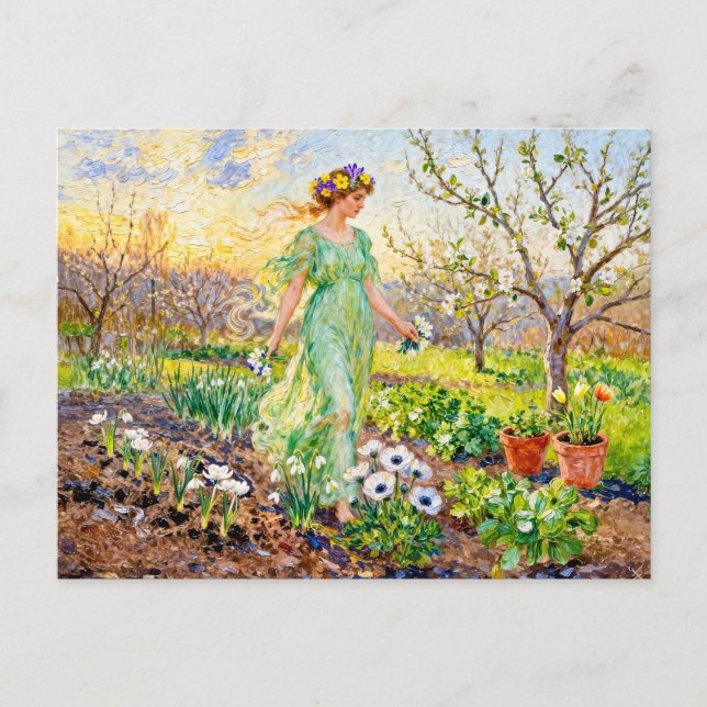 Postal Diosa griega Chloris Jardín de primavera (Anverso)