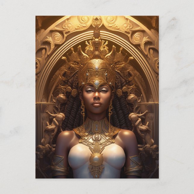 Postal Diosa negra afroamericana reina arte fantastica P (Anverso)