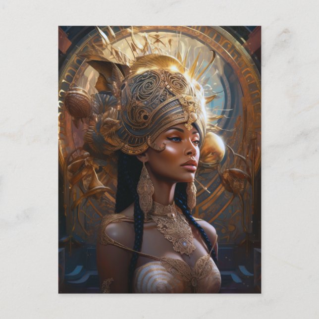 Postal Diosa negra afroamericana reina arte fantastica P (Anverso)