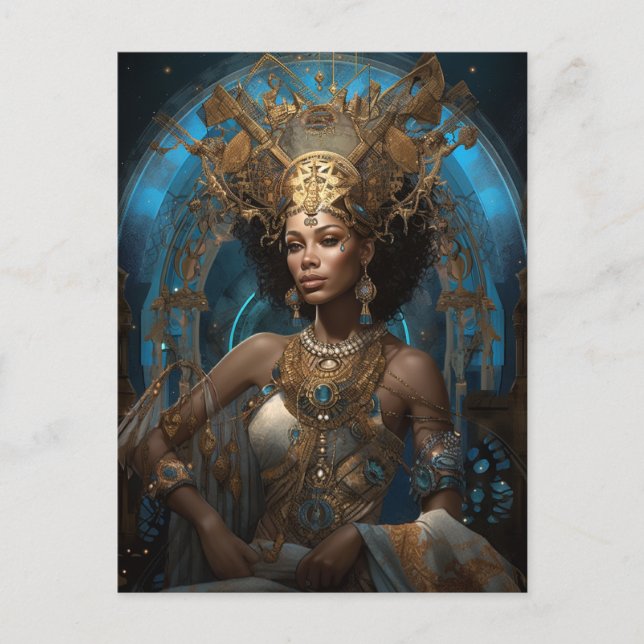Postal Diosa negra afroamericana reina arte fantastica P (Anverso)