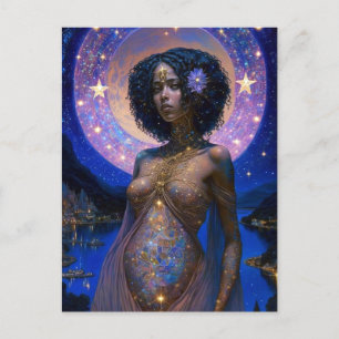 Postal Diosa negra afroamericana reina arte fantastica P