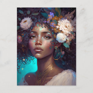 Postal Diosa negra afroamericana reina arte fantastica P