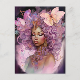 Postal Diosa Negra Arte de fantasía morado rosado