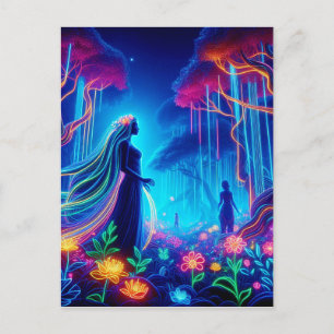 Postal Diosa Neon Forest Of Light Fantasy arte de cuento 