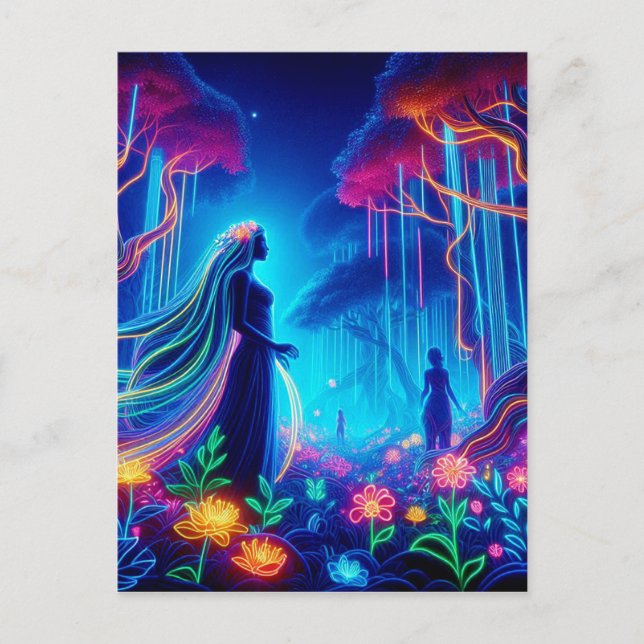 Postal Diosa Neon Forest Of Light Fantasy arte de cuento  (Anverso)