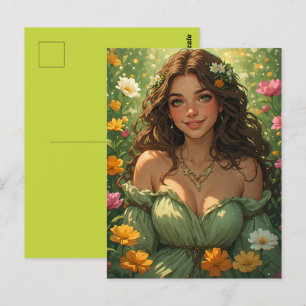 Postal Diosa Ninfa de la Naturaleza de Verano en Vestido
