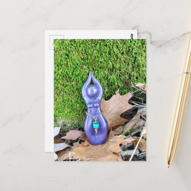 Postal Diosa púrpura en la hoja de otoño de Woods y en el (Anverso/Reverso In Situ)