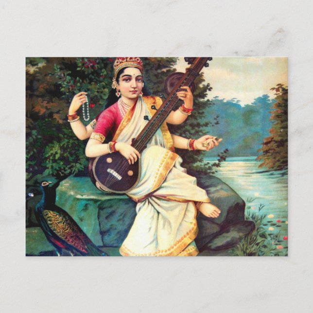 Postal Diosa Saraswati Por Raja Ravi Varma (Anverso)