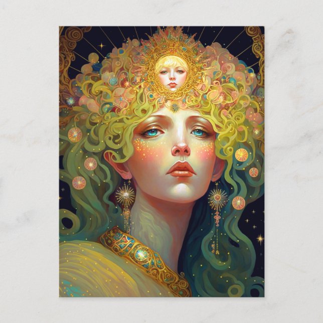 Postal Diosa surrealista arte fantasía (Anverso)