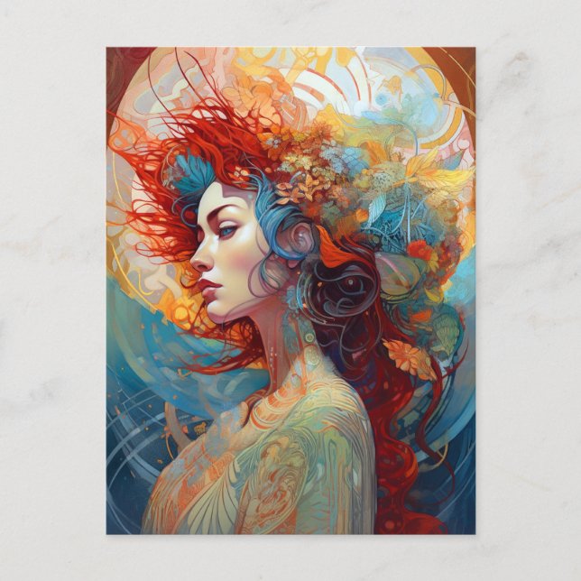 Postal Diosa Surrealista Reina Fantasía Postcarta de arte (Anverso)
