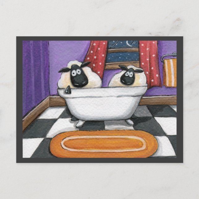 Postal Dip. oveja | Oveja en un Ilustracion de baño (Anverso)