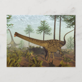 Postal Diplodocumentus dinosaurios entre araucarios - 3D 