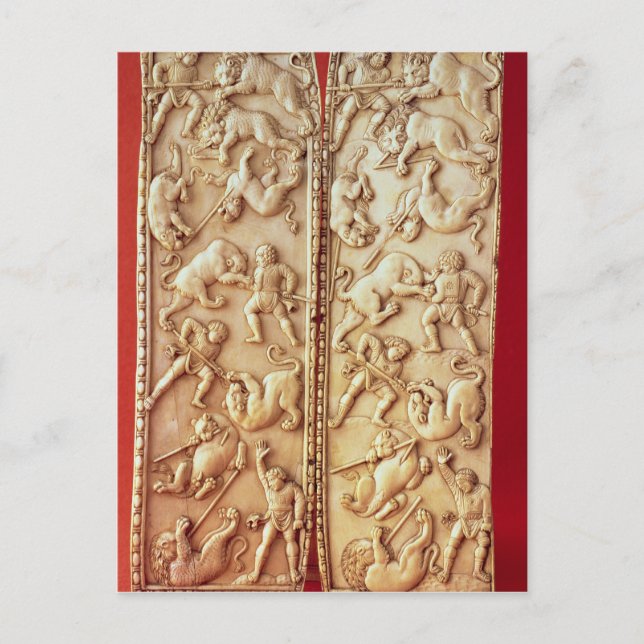 Postal Diptych con una escena de caza de leones (Anverso)