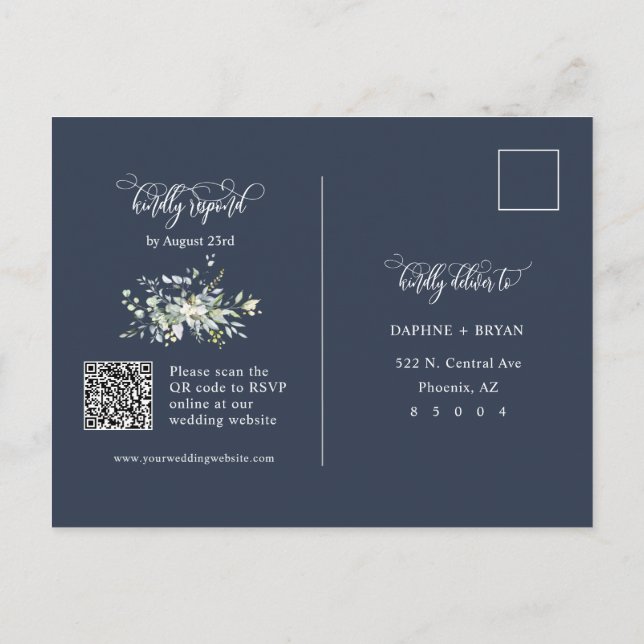 Postal Dirección de código QR RSVP de las hojas verdes az (Reverso)
