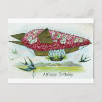 Dirigible de cumpleaños y pájaros azules