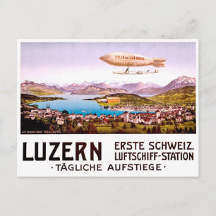 Postal Dirigible volando sobre la ciudad de Luzern, Suiza