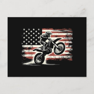 Postal Dirt Bike Bandera Americana Motocross Biker Vintag