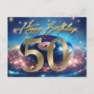 Postal Disco de vinilo vintage Feliz cumpleaños 50