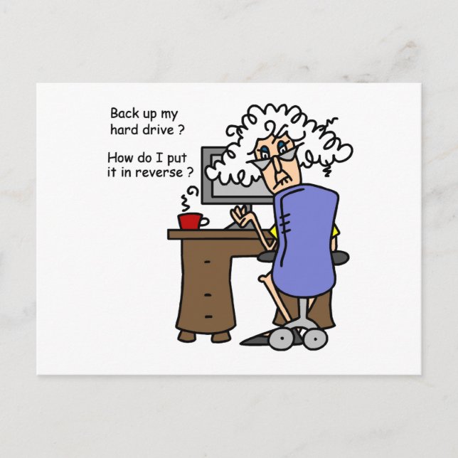 Postal Disco duro de vuelta cómico (Anverso)