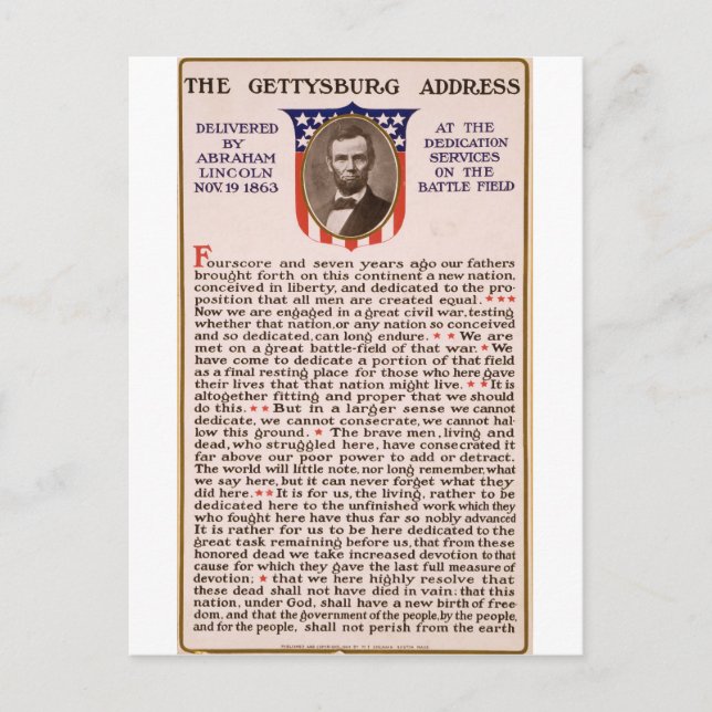Postal Discurso de Gettysburg de Abraham Lincoln 1863 (Anverso)
