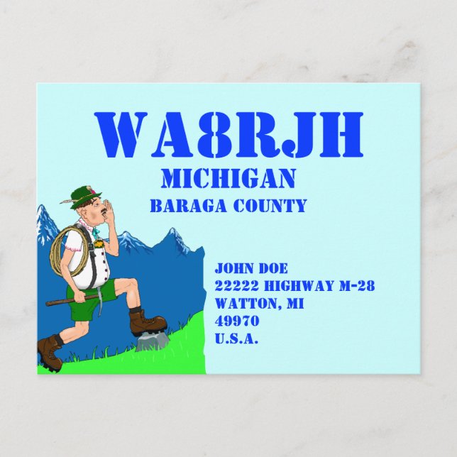Postal Diseñar tu propia radio QSL HAM Ops Yodeling Yodel (Anverso)