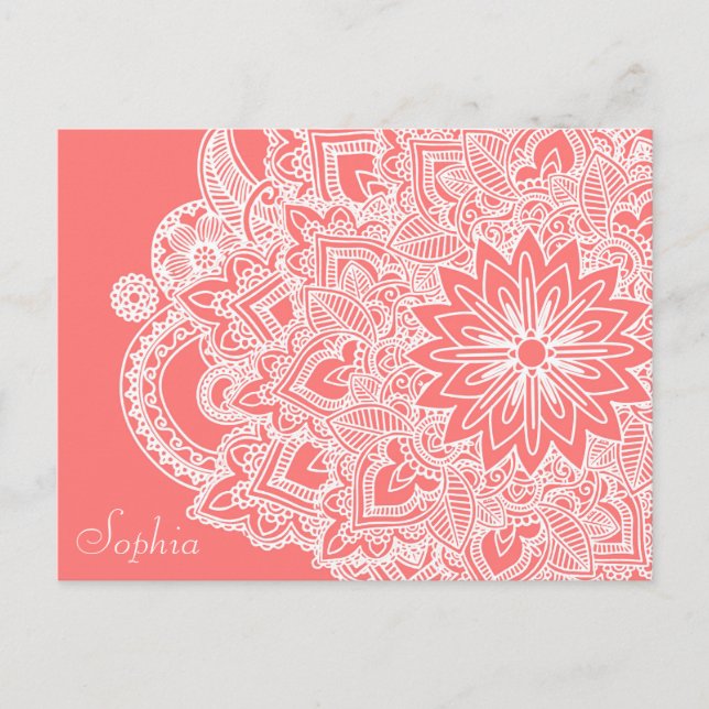 Postal Diseño a mano de henna floral de moda (Anverso)