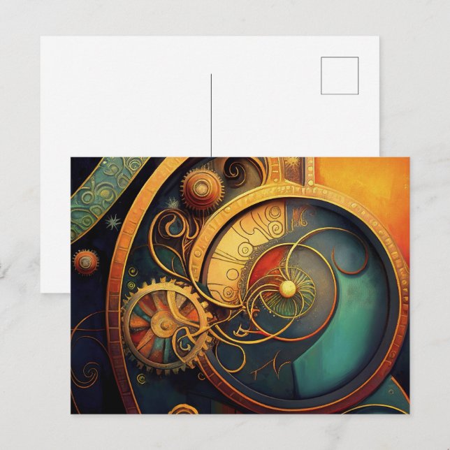 Postal Diseño abstracto de relojería Steampunk (Anverso / Reverso)