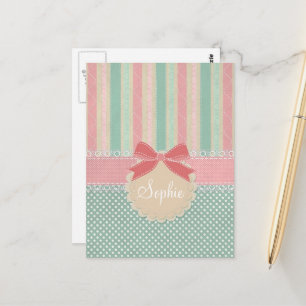 Postal Diseño adorable de lunares y rayas pastel