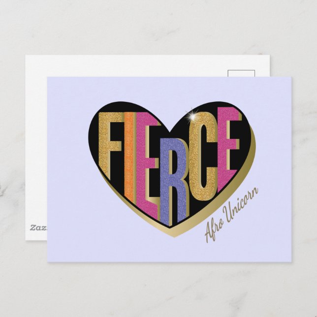 Postal Diseño afro unicornio de corazón feroz (Anverso / Reverso)