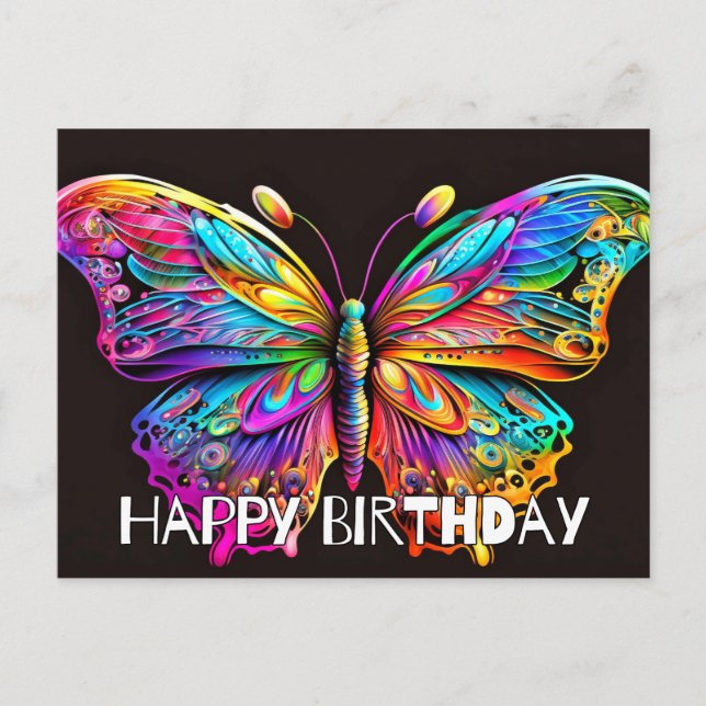 Postal Diseño Artístico de Mariposa Feliz Cumpleaños (Anverso)