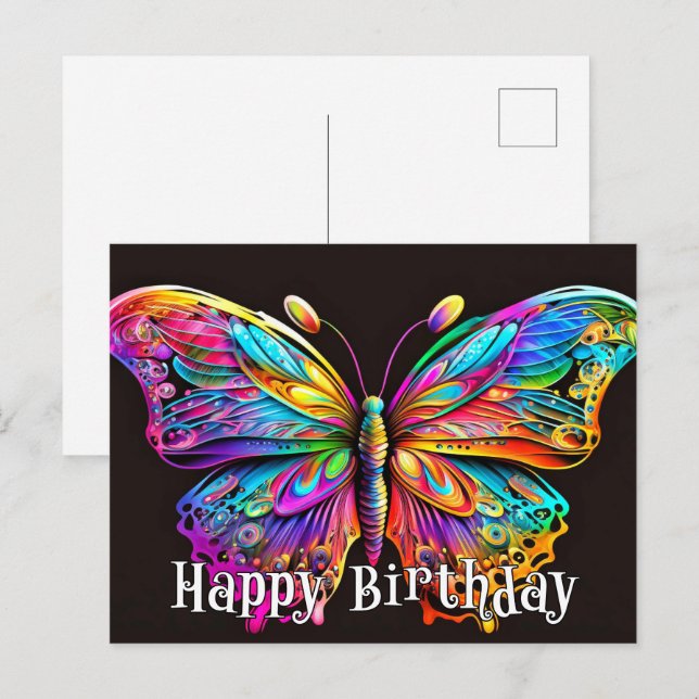 Postal Diseño Artístico de Mariposa Feliz Cumpleaños (Anverso / Reverso)