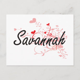 Postal Diseño artístico de nombres Savannah con corazones