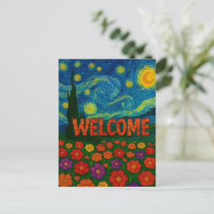 Postal Diseño Artístico Floral Noche Estrellada de Bienve