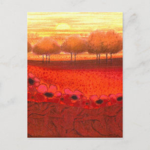 Postal Diseño artístico "Red Flowerfield" un sueño paisaj