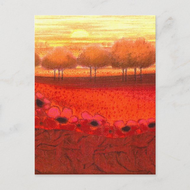 Postal Diseño artístico "Red Flowerfield" un sueño paisaj (Anverso)