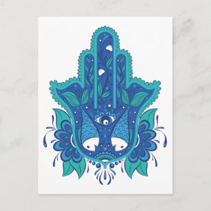 Postal Diseño Azul Hamsa