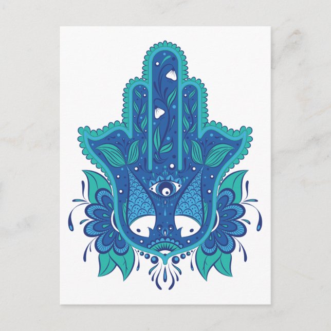 Postal Diseño Azul Hamsa (Anverso)