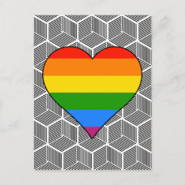 Postal Diseño blanco negro moderno Rainbow Heart Love