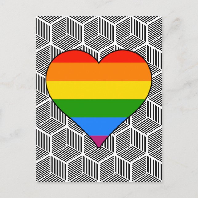 Postal Diseño blanco negro moderno Rainbow Heart Love (Anverso)