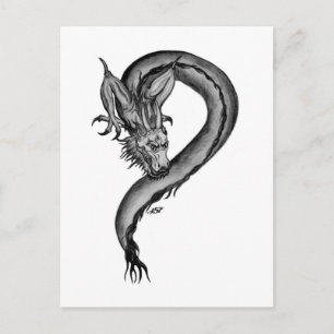 Postal Diseño blanco y negro de Dragon