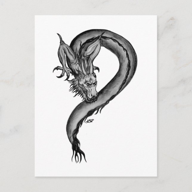 Postal Diseño blanco y negro de Dragon (Anverso)