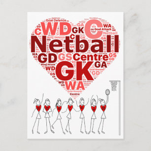 Postal Diseño cardíaco de posiciones de Netball Typograph