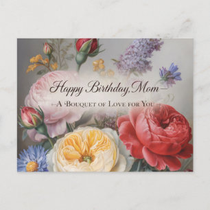 Postal Diseño Clásico de Cumpleaños para Mamá con Ramo
