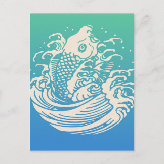 Postal Diseño cosmético japonés Koi Fish Blue
