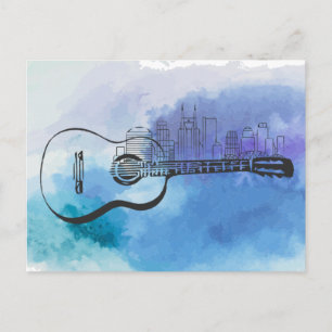Postal Diseño de acuarela de guitarra en el horizonte de