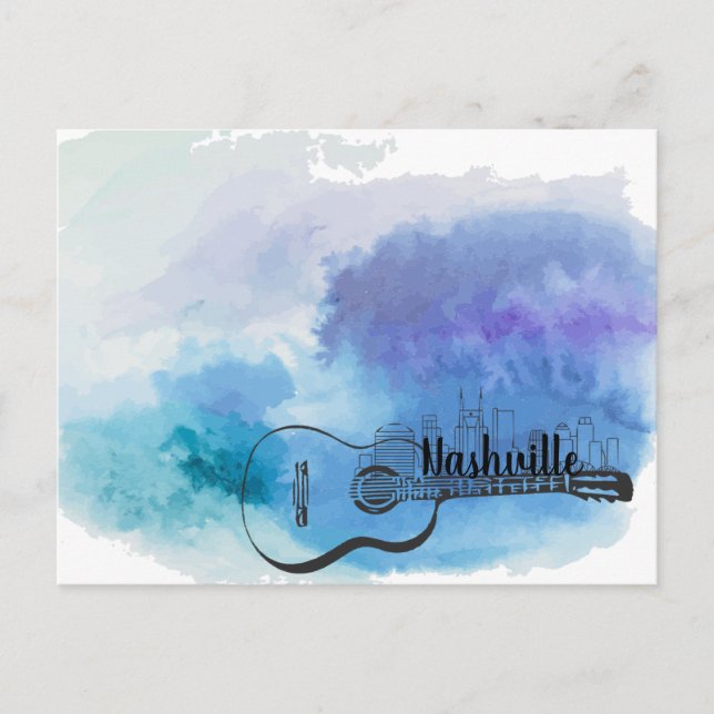 Postal Diseño de acuarela de guitarra en el horizonte de  (Anverso)